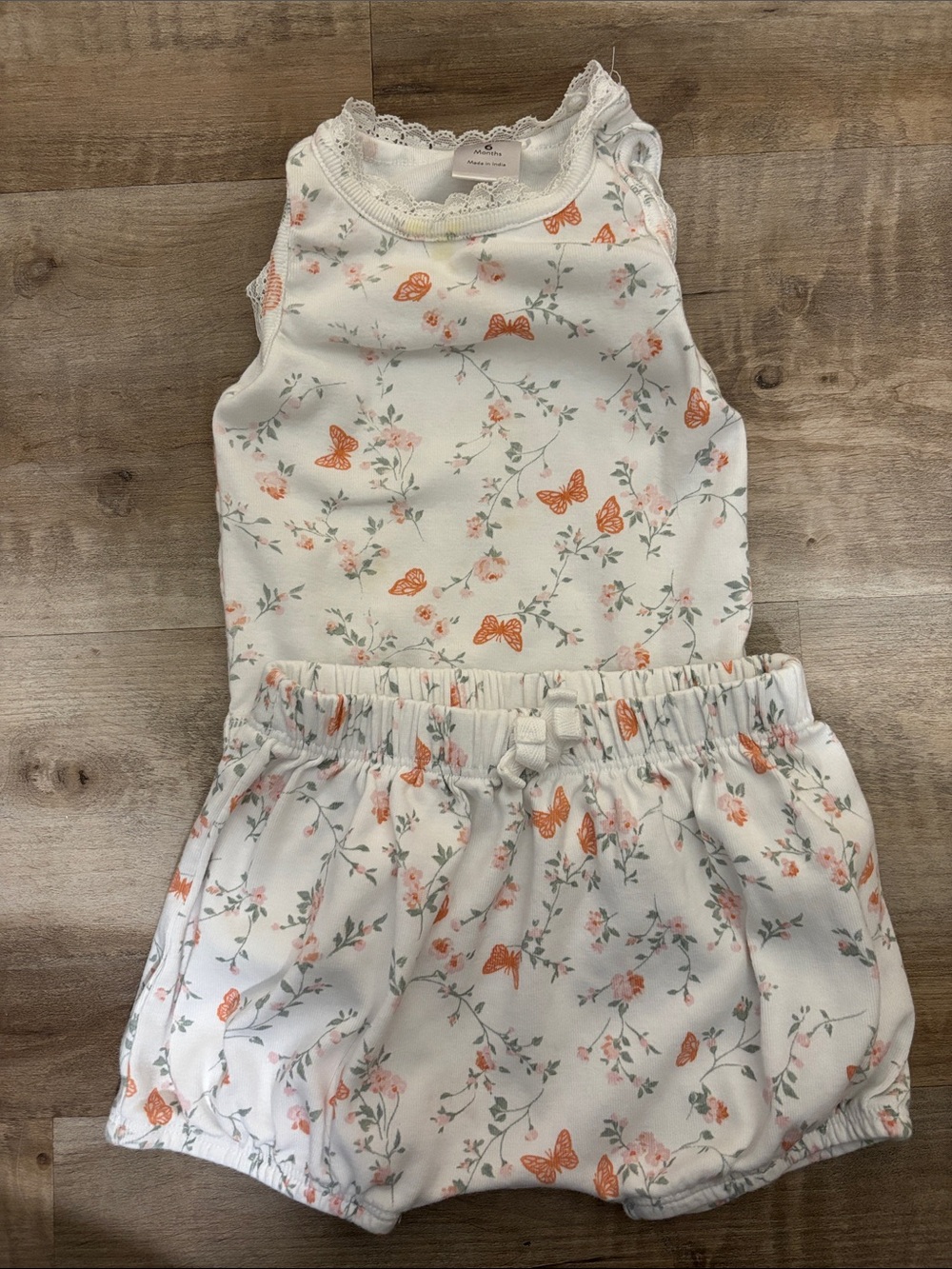 Nordstrom White Floral & Orange Butterfly Kids Matching Set